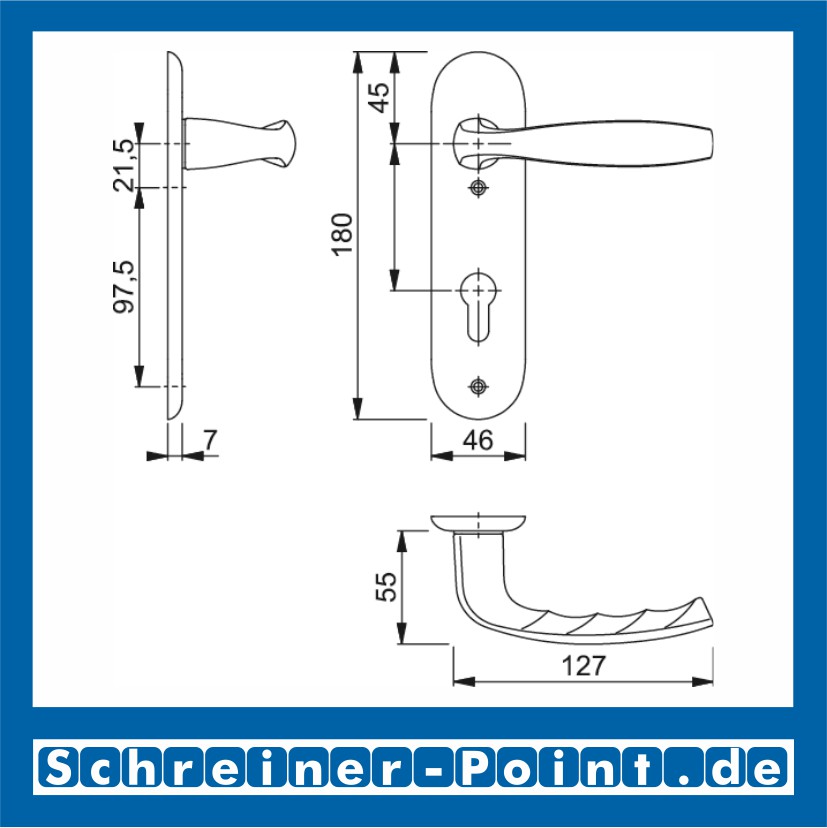 Hoppe New York Aluminium Kurzschildgarnitur F1 Natur 1810/273KP, 3273063, 3273098, 3273119, 3273178